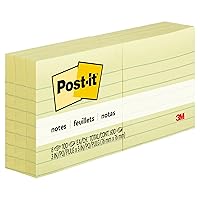 Post-it Notes, 3 in x 3 in ,6 Pads, Canary Yellow, Lined, America's #1 Favorite Sticky Notes, Clean Removal, Recyclable