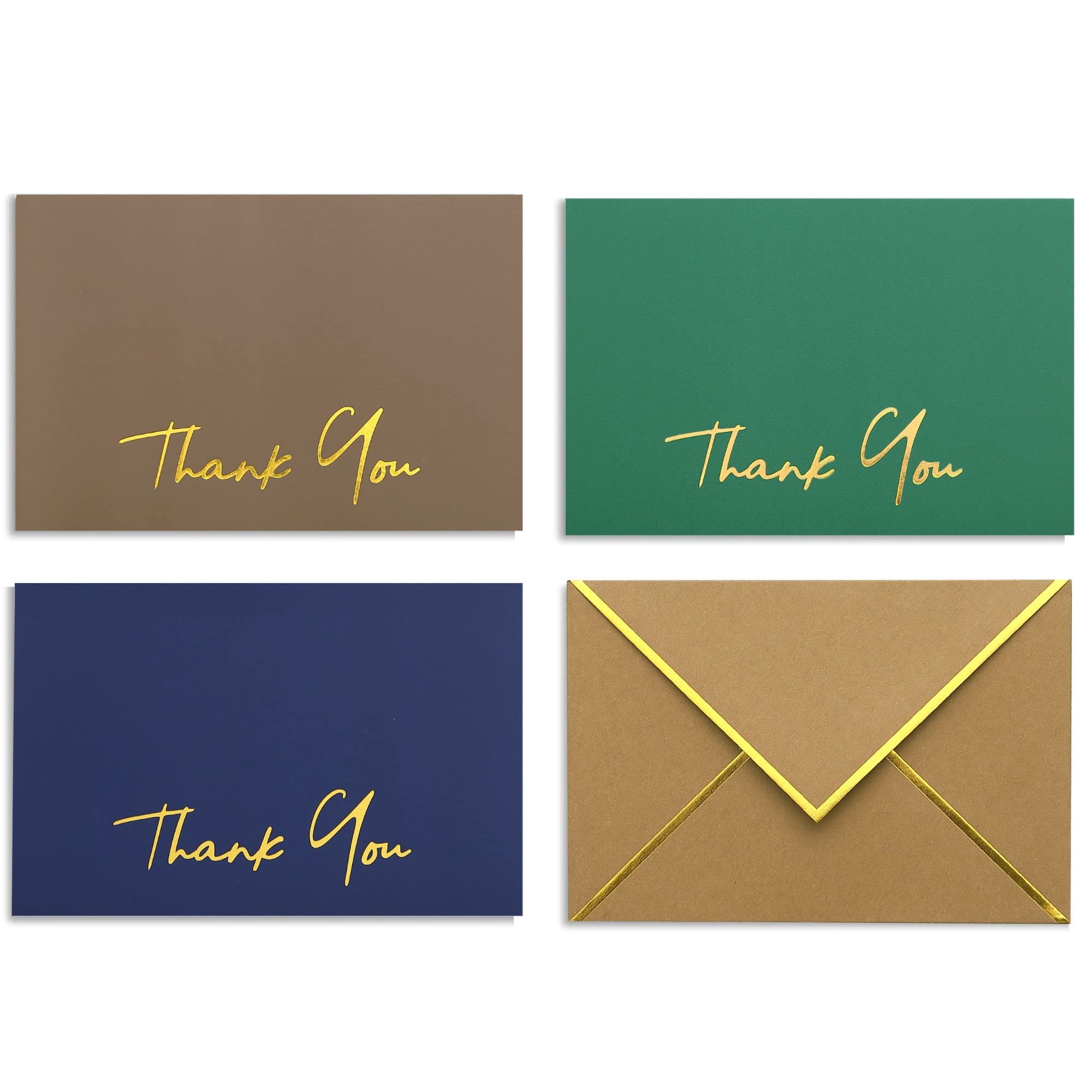 Heavy Duty Thank You Cards with Envelopes - 36 PK - Gold Thank You Notes 4x6 Inches Thank You Cards Wedding Thank You Cards Small Business Graduation Bridal Shower Vintage Navy Green Brown