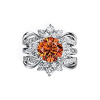 Fancy Vivid Orange Red Moissanite Wedding Band Ring Set for Women Moissanite Engagement Rings Wrap Guard Enhancers 4.2cttw Lab Created Diamond Anniversary Bridal Sets (size-7.5)