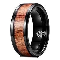 THREE KEYS JEWELRY 6mm 8mm Tungsten Wedding Ring with Real Koa Wood Inlay Rose Gold Black Engagement Band Ring/Customized Ring
