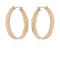 GUESS Gold-Tone Hoop Earrings with Double Snake Chain and Crystal Bar Accents