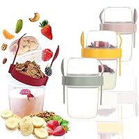 4 Pack 22 oz Breakfast On the Go Cups, Take and Go Yogurt Cup with Topping Cereal Cup with spoon and fork, Overnight Oats or Oatmeal Container Jar, Colorful Set of 4 (22, Oval, 4, 650ml)