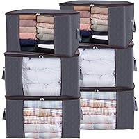 90L Large Storage Bags, 6 Pack Closet Organizers and Storage, Clothes Foldable Storage Bins with Reinforced Handles, Storage Containers for Clothing, Blanket, Comforters,Bedding, Gray