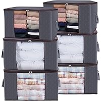 Lifewit 90L Large Storage Bags, 6 Pack Closet Organizers and Storage, Clothes Foldable Storage Bins with Reinforced Handles, Storage Containers for Clothing, Blanket, Comforters,Bedding, Gray