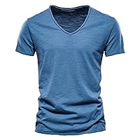 Mens Lightweight Short Sleeve T Shirts Summer Casual Slim Fit Cotton V Neck Muscle Shirts Athletic Running Workout Tee