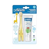 Infant-to-Toddler Training Toothbrush Set with Fluoride-Free Baby Toothpaste, Strawberry - Giraffe - 1.4oz - 0-3 years