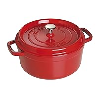 STAUB Cast Iron Dutch Oven 4-qt Round Cocotte, Made in France, Serves 3-4, Cherry