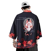 DOVWOER Men's Japanese Kimono Cardigan Jackets Casual Open Front Lightweight Coat Size XS-M, One Size