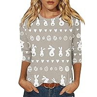 Plus Size Easter Tops for Women,Women's Crew Neck Easter Egg and Bunny Printed Top 3/4 Sleeve Length Summer Boho Blouse