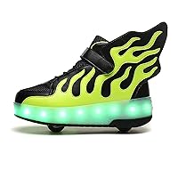 Kids Roller Shoes Boy Girl Mesh Sneakers with Wheels Become Sport Sneaker with Led for Christmas Birthday Children Show Gift Flame Shoes（Little Kid/Big Kid）