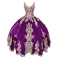 Luxurious Gold Embroidery V Neck Ball Gown Quinceanera Prom Dresses 2024 Charros Satin Keyhole Back