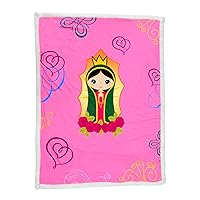 Linzy Plush Virgin Mary Our Lady of Virgen de Guadalupe Baby Double Blanket, Super Soft Baby Double Blanket (50x40 Inch), Pink, 62312