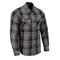 Milwaukee Leather MNG11658 Men's Black and Grey with Red Long Sleeve Cotton Flannel Shirt