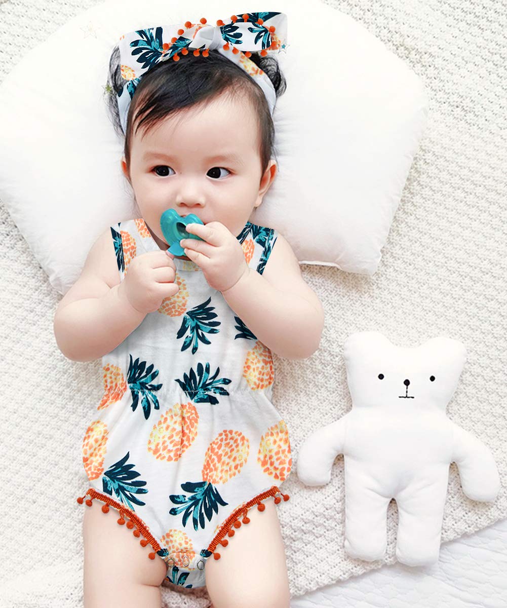 Baby Girl Clothes 0-24 Months Floral Sleeveless Newborn Romper Jumpsuit Outfit Set with Headband
