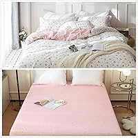 VClife Cotton Twin Pink White Floral Duvet Cover Sets Bundle Floral Twin Fitted Sheet
