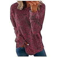 Long Sleeve Shirts for Women Crew Neck Sweatshirts Casual Sweater Tops Printed Blouse Loose Trendy Shirt Pullover