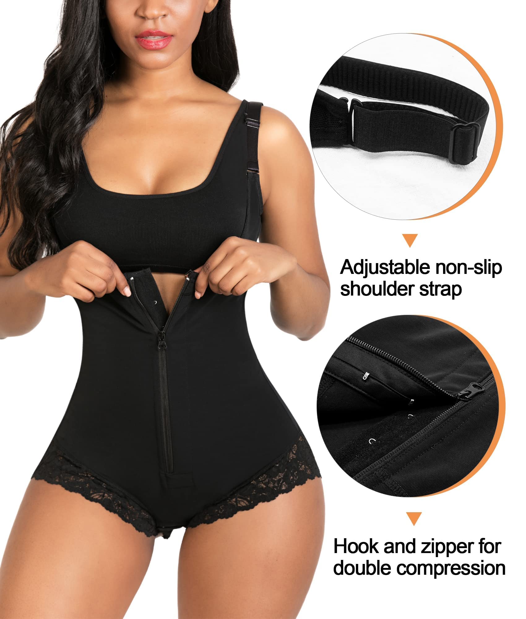 SHAPERX Shapewear for Women Tummy Control Fajas Colombianas Body Shaper Zipper Open Bust Bodysuit