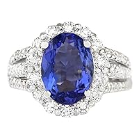 5.42 Carat Natural Blue Tanzanite and Diamond (F-G Color, VS1-VS2 Clarity) 14K White Gold Luxury Engagement Ring for Women Exclusively Handcrafted in USA