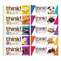 Think! Protein Bars, Assorted Variety Pack - High Protein Snacks, 2.1 Ounce Bars - 20 Count