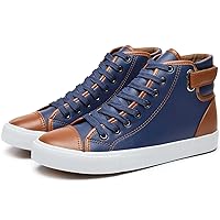 yageyan Men White high top Sneakers for Casual Black pu Leather Fashion Shoes for Men