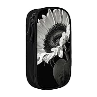 Sunflower Black Grey Printed Cosmetic Bag Portable Makeup Bag Travel Jewelry Case Handbag Purse Pouch Black