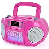GC09 Kids Boombox, Top Loading CD Player, Bluetooth connectivity for Smartphones, Effortless AUX, USB, Radio and MP3 connectivity, Sing Along Function (Microphone not Included), Pink