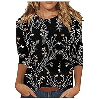 Tops for Women, Spring 3/4 Sleeve Shirts for Women 2024 Cute Print Graphic Blouses Casual Plus Size Tops Pullover