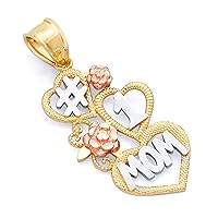 The World Jewelry Center 14k REAL Tri Color Gold #1 Mom Charm Pendant (Size : 30 x 12 mm)