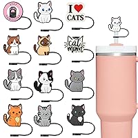12Pcs Cat Straw Cover Topper for Stanley 40oz Tumbler Cute Straw Cap Silicone Straw Tips for 0.4inch Straws Stanley Cup Accessories