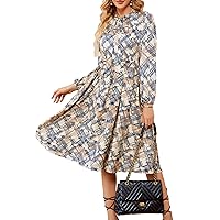 JASAMBAC Womens Wear to Work Dress Long Sleeve Business Casual Flowy Midi Dress with Belt for Wedding Guest Party