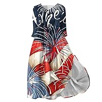 Funny Stars Stripes Henley Shirt Dress Women American Flag Plus Size Dress 3/4 Sleeve Lace-Up Patriotic Beach Dress