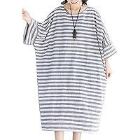 Flygo Women's Long Dresses Casual Stripped Batwing Long Sleeve Kaftan Dress