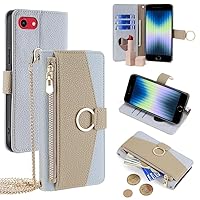 Wallet Case with Crossbody Strap Compatible for iPhone 7/iPhone 8/iPhone SE 2020/iPhone SE 2022, Magnetic Handbag Zipper Pocket Cases PU Leather Flip Shockproof Cover with Kickstand2 Blue
