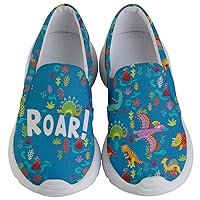 PattyCandy Fun Dinosaurs Roar Pop Art Comic Style on Kids Lightweight Slip Ons Shoes, Size: C=Child & Y=Youth
