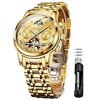 OLEVS Men's Watches Automatic Skeleton Mechanical Luxury Dress Watch with Moon Phase Day Date Waterproof Luminous Two Tone Watch