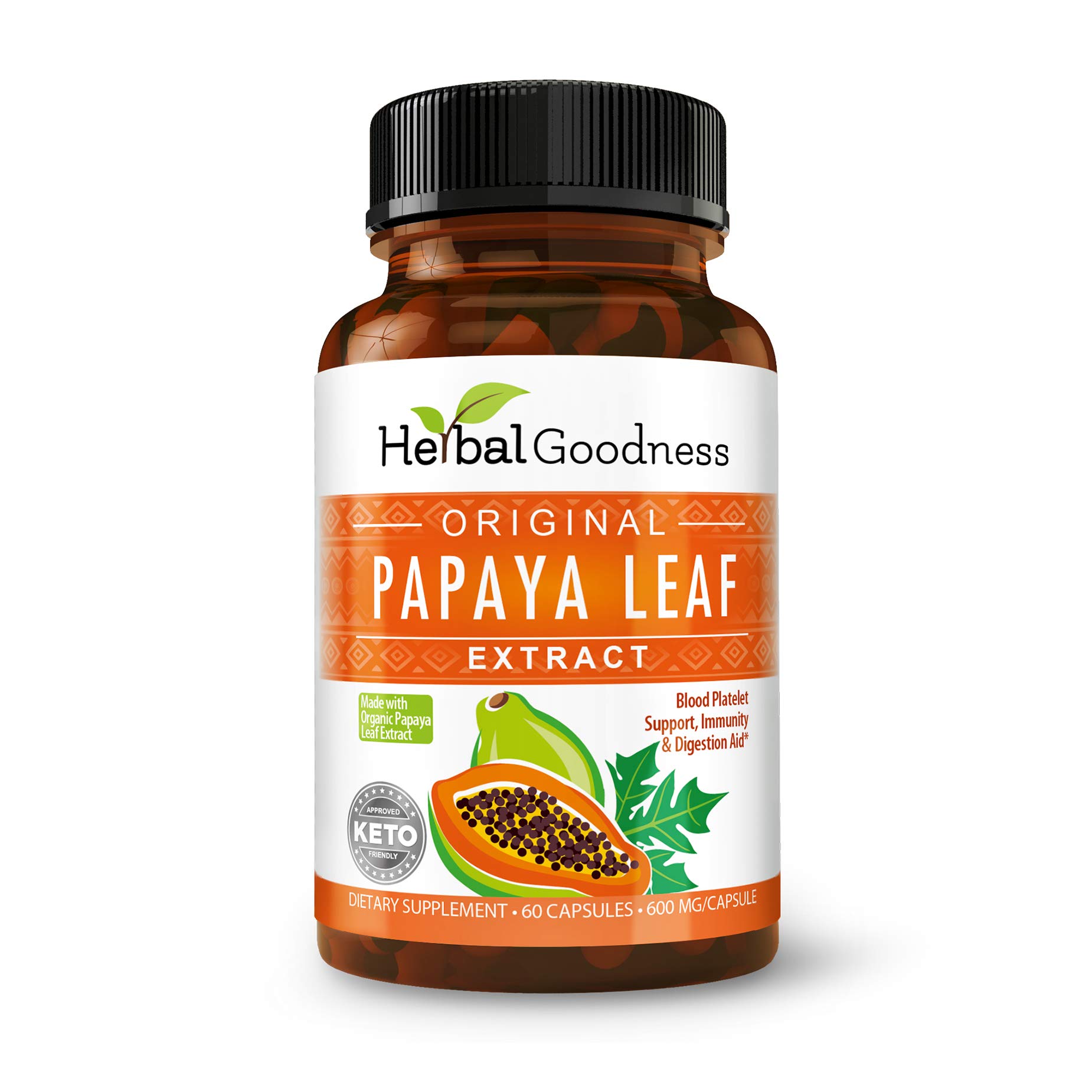 Papaya Leaf Extract Bundle - Includes Digestive Veg Capsules 60/600mg and Platelet Support 16oz - Herbal Goodness