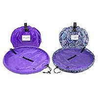 Lay-n-Go Cosmo Drawstring Makeup Organizer Cosmetic & Toiletry Bag for Travel, and Daily Use with a Durable Patented Design, 20 inch, Purple Paisley + Purple