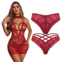 Avidlove Lace Lingerie Sets with Panty(Burgundy and Dark Red, L)