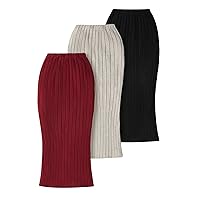 OYOANGLE Girl's 3 Pieces Elastic Waist Pencil Skirts Rib Knitted Comfy Plain Long Maxi Skirts