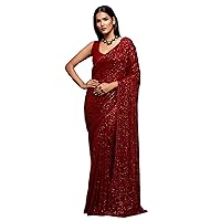 Red Valentine's Day Indian Sequin Sari Blouse Women/Girls Cocktail Saree 4643