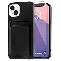 MZELQ Compatible with iPhone 13 (6.1 inch) Case, Card Holder Camera Protection Cover for iPhone 13 + Screen Protector, Card Slot Designed for iPhone 13 Phone Case -Black