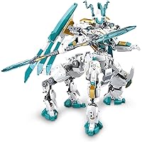 Dragon Transforming Mech Building Blocks Set, 2 in 1 Warrior City Action Robot Model Building Kit, 731 PCS Cool Rider Mech Toys Gift for Adults and Kids Boys 8 10 12+