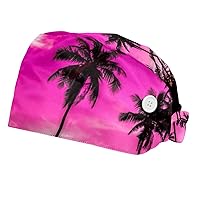 2 PCS Working Cap with Sweatband, Palm Leaves Hibiscus Flowers Surgical Scrub Cap Adjustable Tie Back Hats