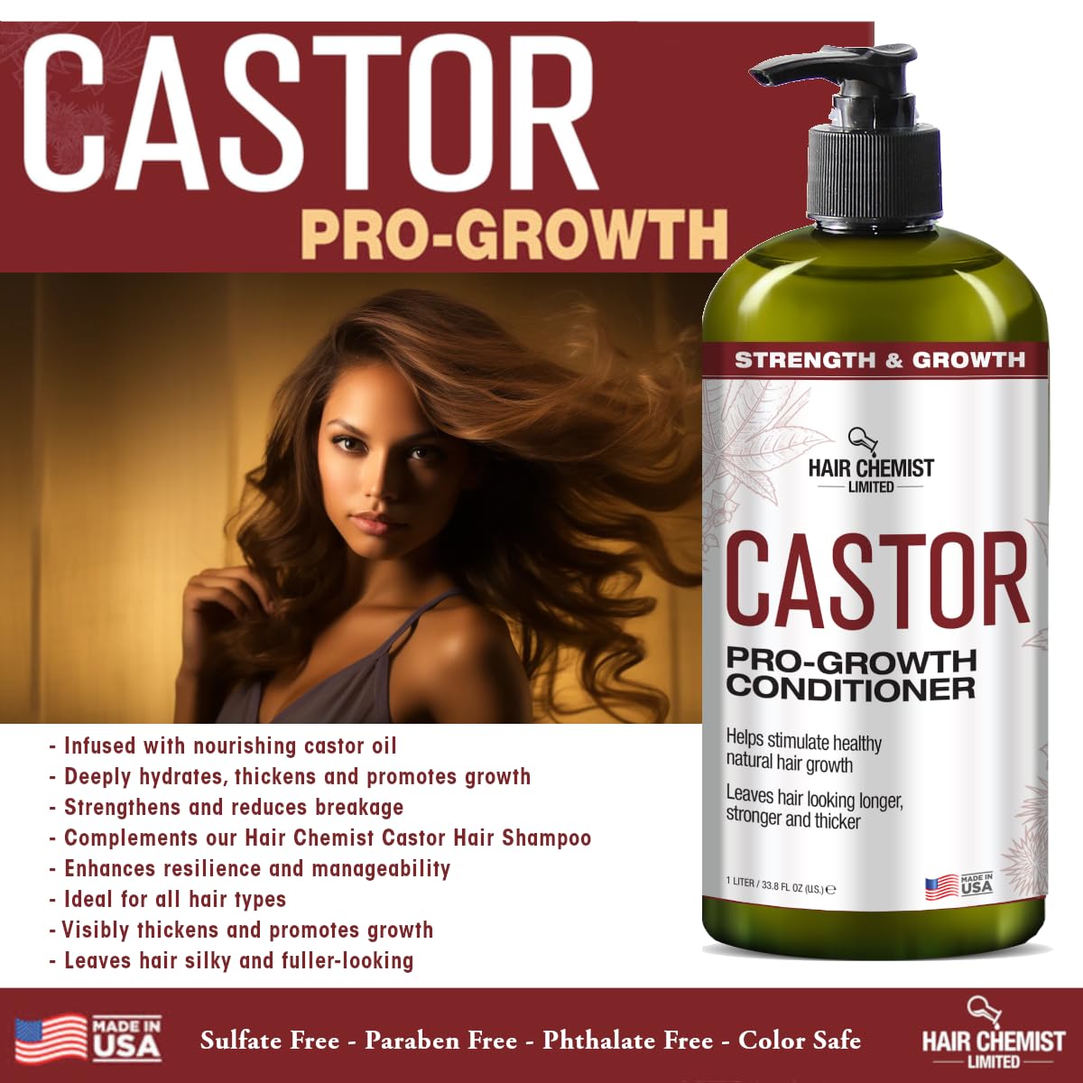 Hair Chemist Castor Pro-Growth Conditioner 33.8 oz. - Nourishing Conditioner with Castor Oil