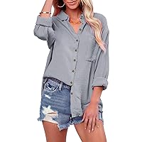 siliteelon Womens Button Down Shirts Cotton Long Sleeve Oversized Boyfriend Blouses Collared Dress Tops with Pockets