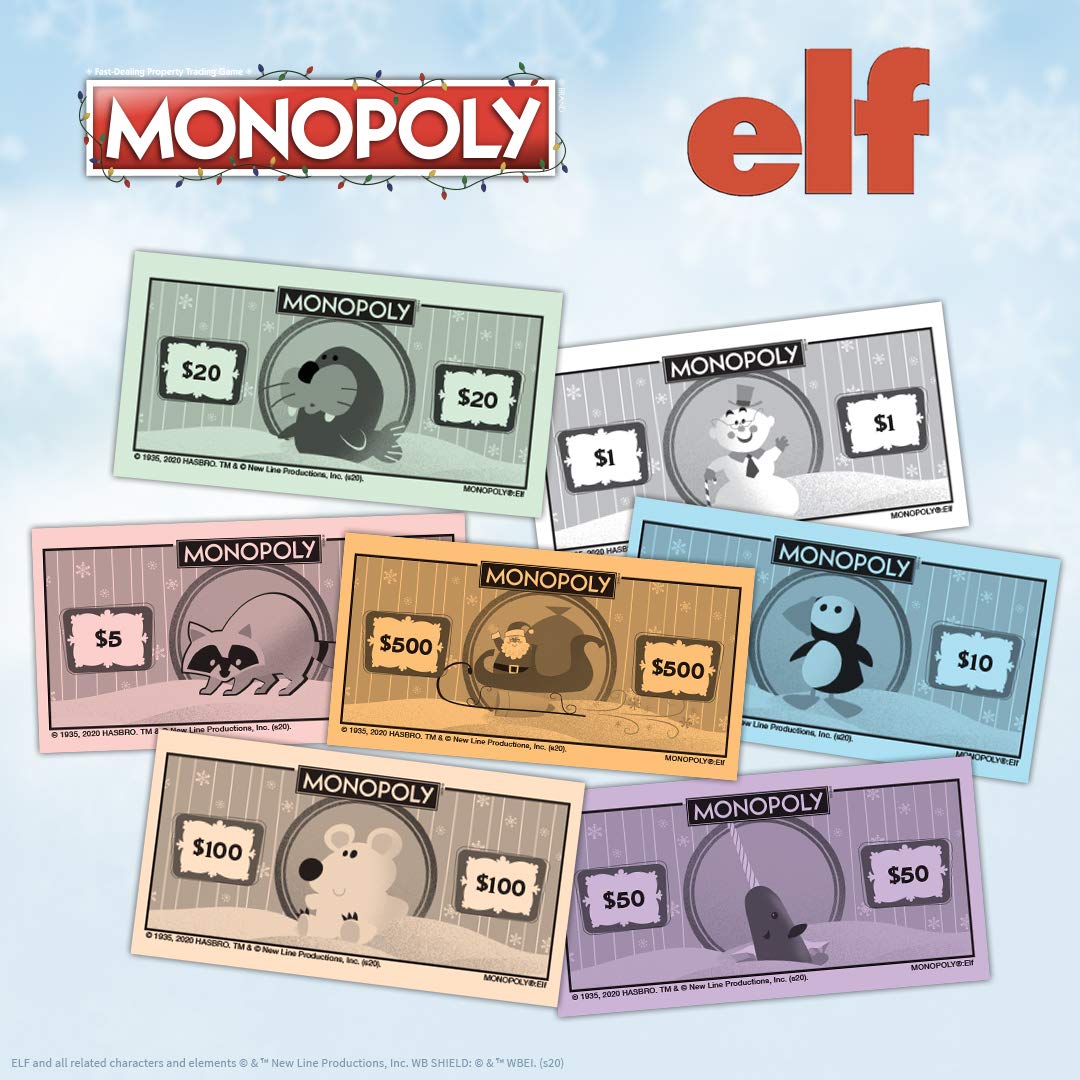 Monopoly Elf | Based on Christmas Comedy Film Elf | Collectible Monopoly Game Featuring Familiar Locations and Iconic Moments | Officially Licensed Monopoly