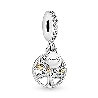 Pandora Jewelry Sparkling Family Tree Dangle Cubic Zirconia Charm in Sterling Silver and 14K Yellow Gold, No Box