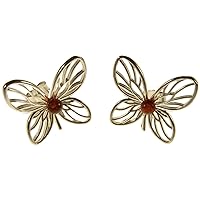 BALTIC AMBER AND STERLING SILVER 925 DESIGNER COGNAC BUTTERFLY STUD EARRINGS JEWELLERY JEWELRY