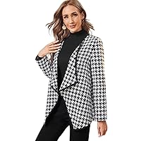 Coat For Women - Houndstooth Print Contrast Binding Tweed Overcoat