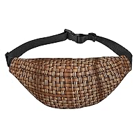 Wicker Woven Grid Adjustable Belt Hip Bum Bag Fashion Water Resistant Hiking Waist Bag for Traveling Casual Running Hiking Cycling